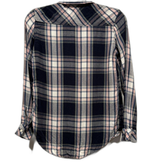 Abercrombie & Fitch Flannel Navy Plaid Button Up Long Sleeve Shirt Girls Large - Picture 6 of 6